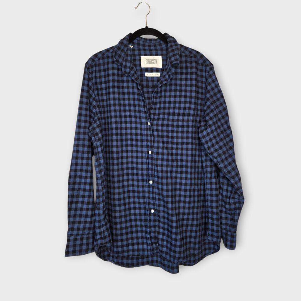 Grayson The Hero Navy Blue Plaid Cotton Button Down Shirt Women's Large